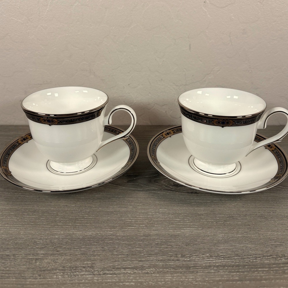 Lenox Vintage Jewel Tea Cup and Saucer Set of 2 Fine Bone China USA Platinum